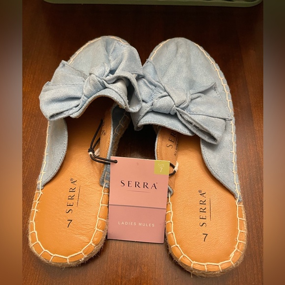 NWT Serra Womens Blue Espadrille Flat Mules - Picture 3 of 8